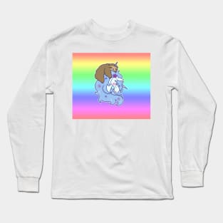 Sloth and Unicorn Pastel Rainbow Background Long Sleeve T-Shirt